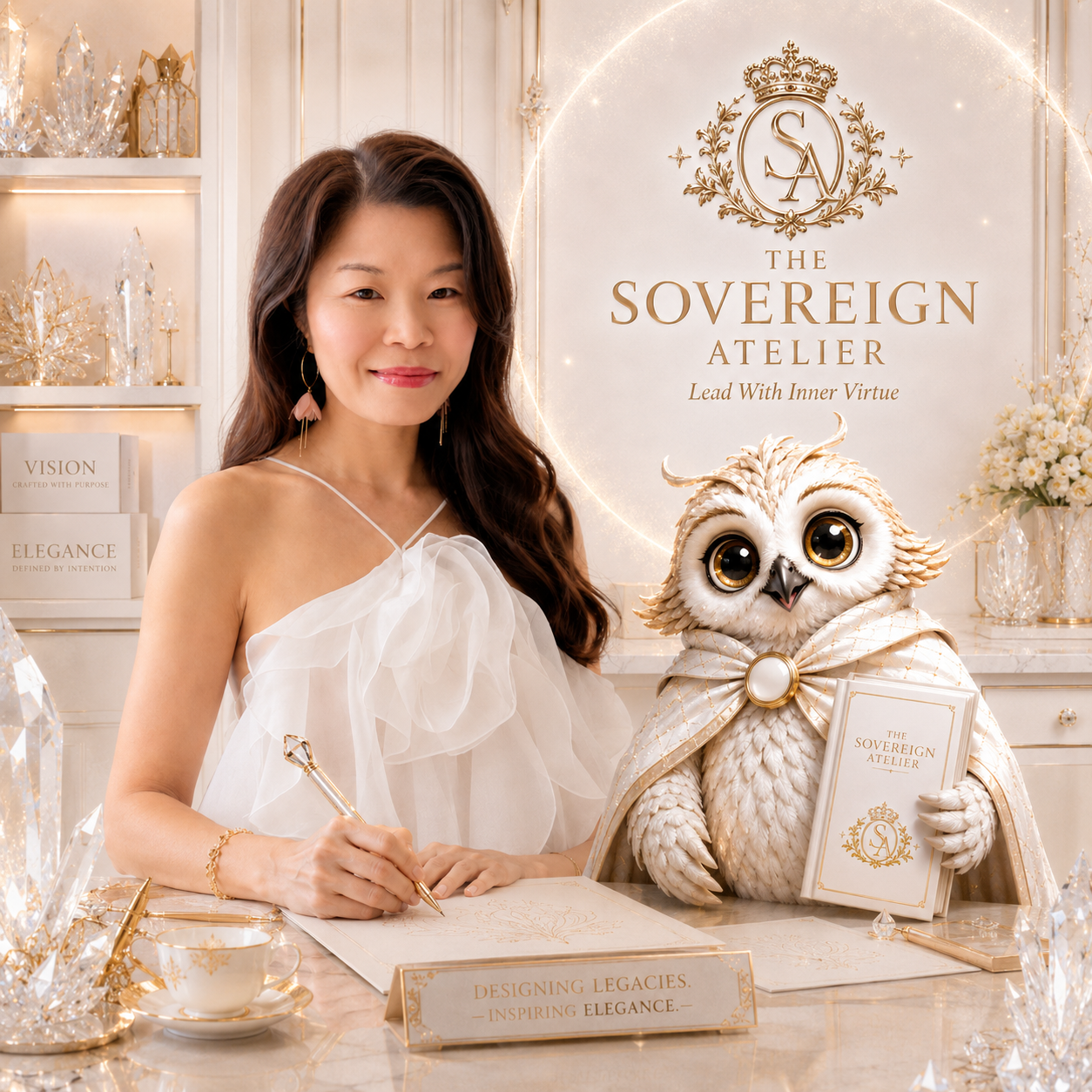 Lilian and AI-Wizzie in The Sovereign Atelier — the founder and the creative intelligence of the atelier